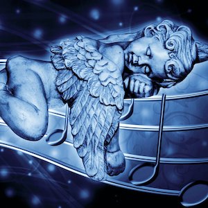 statue d'angle endormie bleutée